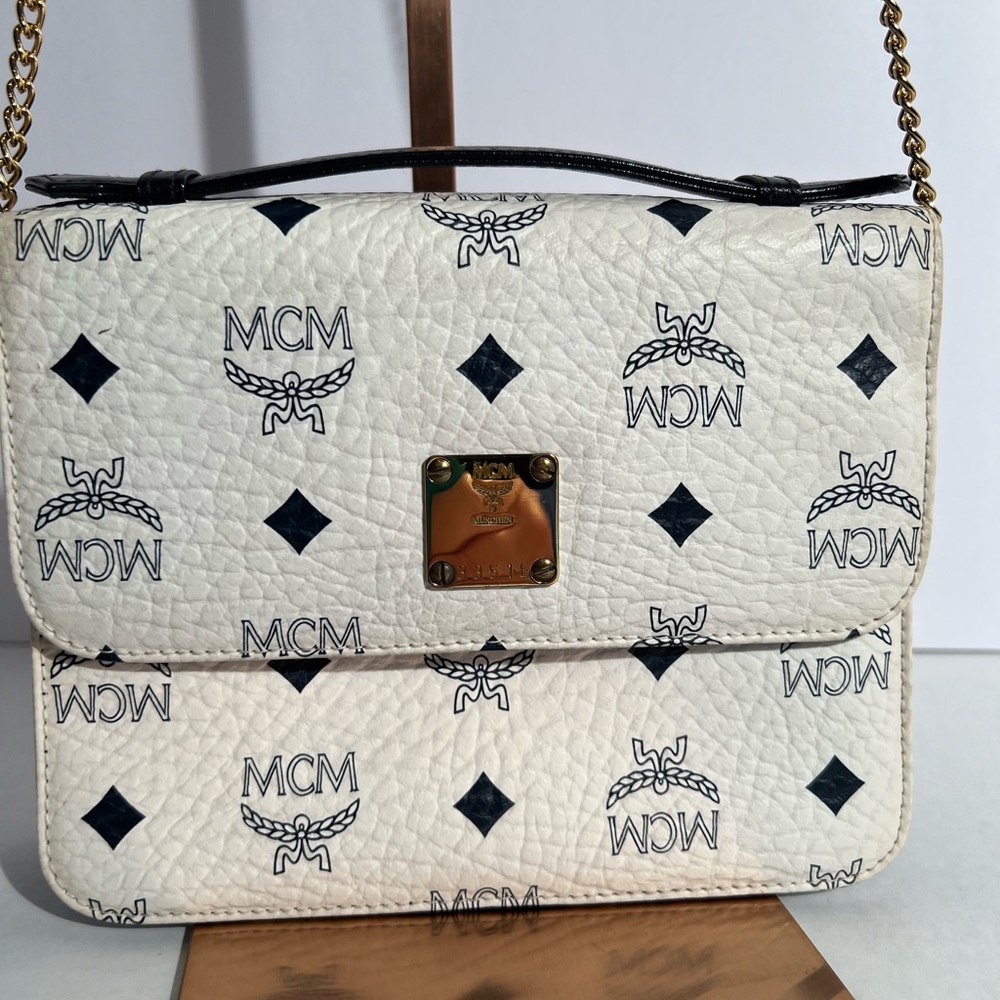 MCM MCM Visetos Glam Handbag Chain
Shoulder Bag White Navy canvas & leather